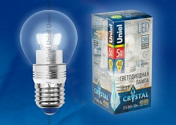 Лампа с/д Uniel Crystal шар 5W Е27 прозрачный (алюминий) белый