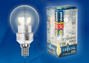Лампа с/д Uniel Crystal шар 5W Е14 прозрачный (алюминий) тёплый белый