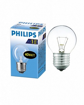 Лампа накал. Philips P45 E27 40W шар прозрачный 6412