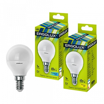 Лампа светодиод. Ergolux LED-G45 220V 7W E14 4500К шар матовый