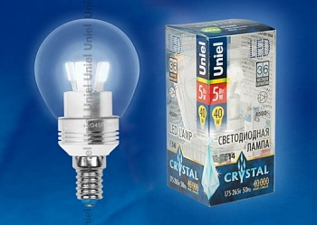 Лампа с/д Uniel Crystal шар 5W Е14 прозрачный (алюминий) белый